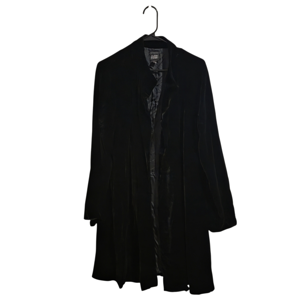 Eileen Fisher Open-Front Black Velvet Jacket Silk Blend Kimono Cardigan - Picture 7 of 11